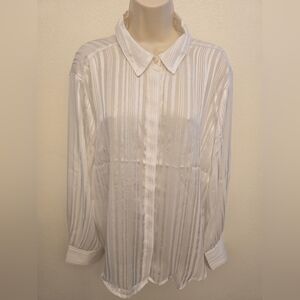 NWT Philosophy Sheer White Striped Button-Down Shirt